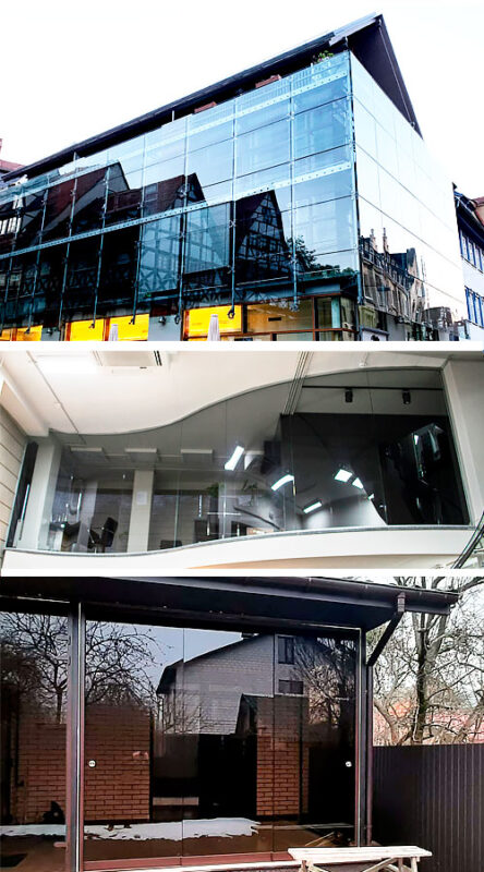 Portes en verre sans cadre en aluminium de conception haut de gamme en verre de sécurité noir-bleu pour cabinet de bureau et centre commercial - Toronto, Ottawa, Montréal, Québec, Sherbrooke, Gatineau